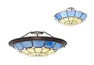 Galactic Tiffany 35cm Non-electric Uplighter Shade, Ccrain/Rich Blue/Clear Crystal Centre/Aged Antique Brass Trim