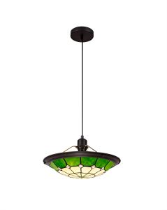Galactic 1 Light Pendant E27 With 35cm Tiffany Shade, Ccrain/Green/Clear Crystal Centre/Aged Antique Brass Trim/Black
