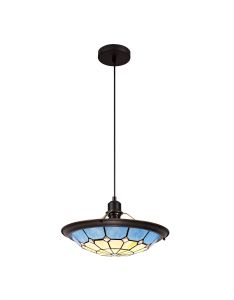 Galactic 1 Light Pendant E27 With 35cm Tiffany Shade, Ccrain/Rich Blue/Clear Crystal Centre/Aged Antique Brass Trim/Black