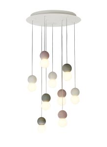 Galaxia 60cm Pendant Round, 9 Light E27, White/Grey/Red Cement, White Base & Cable