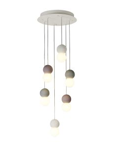 Galaxia 40cm Pendant Round, 6 Light E27, White/Grey/Red Cement, White Base & Cable