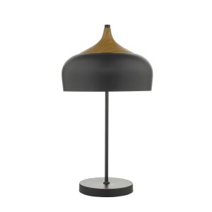 Gaucho 2 Light E27 Black With Feature Wooden Cap Detail Table Lamp With Inline Switch