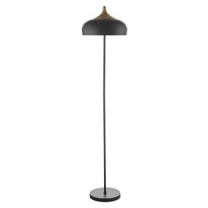 Gaucho 2 Light E27 Black With Feature Wooden Cap Detail Floor Lamp With Inline Foot Switch