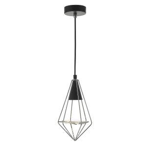 Gianni 1 Light E27 Black & Polished Chrome Adjustable Pendant With Faceted Glass Disc