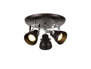 Gowan 25cm Adjustable Round Spotlight, 3 x GU10 (Max 10W LED), Oiled Bronze/Polished Chrome