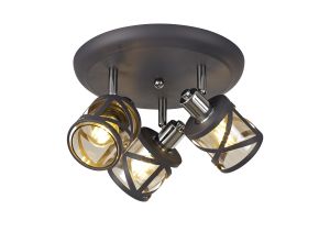 Graber 35cm 3 Light Round Spotlight E14, Matt Grey/Polished Chrome/Cognac