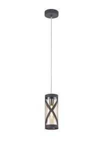 Graber 1 Light Pendant E14, Matt Grey/Polished Chrome/Cognac