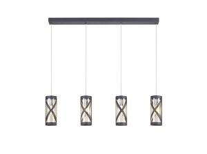 Graber 4 Light Bar Linear Pendant E14, Matt Grey/Polished Chrome/Cognac