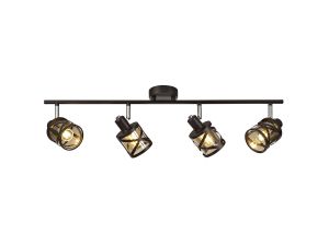 Graber 4 Light Linear Bar Spotlight E14, Oiled Bronze/Polished Chrome/Amber