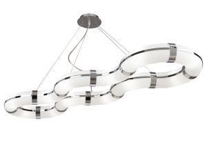 Guss Rectangular Pendant E27 12 Light E27 Curved Bar , Polished Chrome/White Acrylic, CFL Lamps INCLUDED