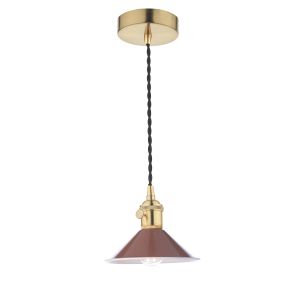 Hadano 1 Light E14 Natural Brass Adjustable Pendant C/W Umber Shade