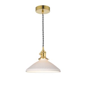 Hadano 1 Light E14 Natural Brass Adjustable Pendant With White Ceramic Shallow Shade