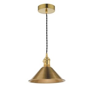 Hadano 1 Light E14 Natural Brass Adjustable Pendant With Aged Brass Shade