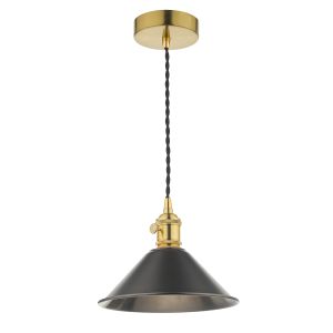 Hadano 1 Light E14 Natural Brass Adjustable Pendant With Antique Pewter Shade