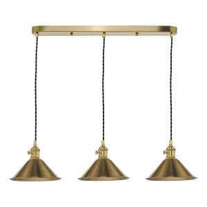 Hadano 3 Light Natural Brass Adjustable Linear Bar Pendant Brass Shades