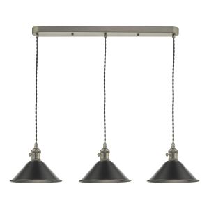 Hadano 3 Light Antique Chrome Adjustable Linear Bar Pendant Antique Pewter Shades Finish