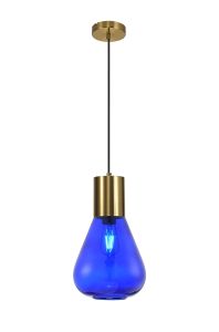 Hark Narrow Pendant, 1 x E27, Aged Brass/Blue Ink Glass