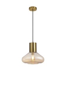 Hark Wide Pendant, 1 x E27, Aged Brass/Amber Glass