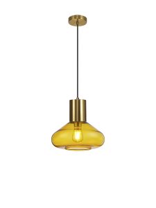 Hark Wide Pendant, 1 x E27, Aged Brass/Yellow Glass