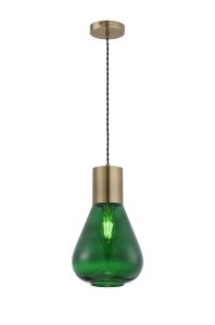 Hark Narrow Pendant, 1 x E27, Antique Brass/Bottle Green Glass