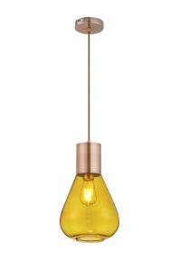 Hark Narrow Pendant, 1 x E27, Antique Copper/Yellow Glass