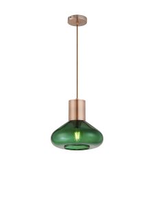 Hark Wide Pendant, 1 x E27, Antique Copper/Bottle Green Glass