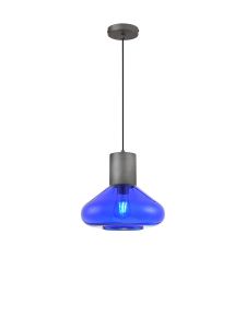 Hark Wide Pendant, 1 x E27, Pewter/Blue Ink Glass