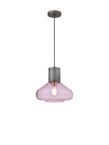 Hark Wide Pendant, 1 x E27, Pewter/Pink Glass