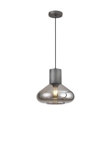 Hark Wide Pendant, 1 x E27, Pewter/Smoke Plated Glass