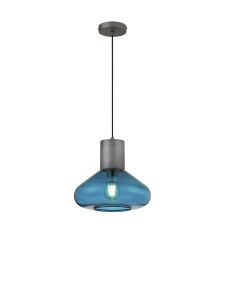 Hark Wide Pendant, 1 x E27, Pewter/Teal Blue Glass