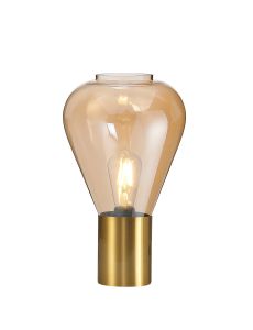 Hark Narrow Table Lamp, 1 x E27, Aged Brass/Amber Glass