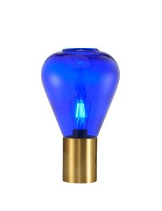 Hark Narrow Table Lamp, 1 x E27, Aged Brass/Blue Ink Glass