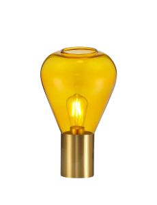 Hark Narrow Table Lamp, 1 x E27, Aged Brass/Yellow Glass