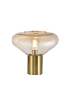 Hark Wide Table Lamp, 1 x E27, Aged Brass/Amber Glass