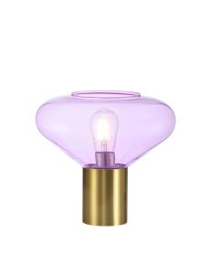 Hark Wide Table Lamp, 1 x E27, Aged Brass/Lilac Glass
