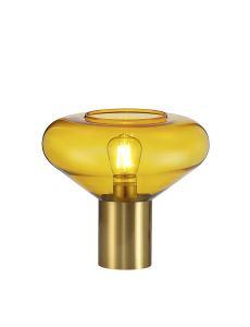Hark Wide Table Lamp, 1 x E27, Aged Brass/Yellow Glass