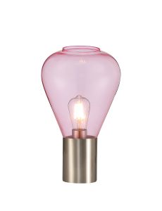 Hark Narrow Table Lamp, 1 x E27, Satin Nickel/Pink Glass