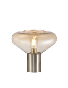 Hark Wide Table Lamp, 1 x E27, Satin Nickel/Amber Glass