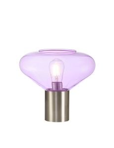 Hark Wide Table Lamp, 1 x E27, Satin Nickel/Lilac Glass