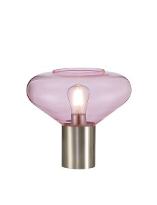 Hark Wide Table Lamp, 1 x E27, Satin Nickel/Pink Glass