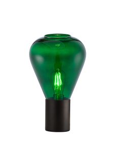 Hark Narrow Table Lamp, 1 x E27, Satin Black/Bottle Green Glass