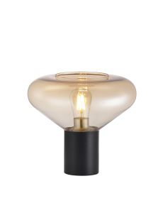 Hark Wide Table Lamp, 1 x E27, Satin Black/Amber Glass