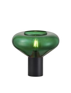 Hark Wide Table Lamp, 1 x E27, Satin Black/Bottle Green Glass