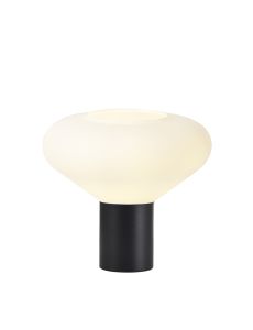 Hark Wide Table Lamp, 1 x E27, Satin Black/Opal Glass