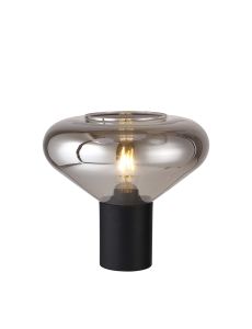 Hark Wide Table Lamp, 1 x E27, Satin Black/Smoke Plated Glass