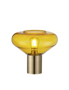 Hark Wide Table Lamp, 1 x E27, Antique Brass/Yellow Glass