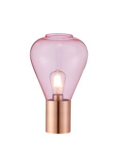 Hark Narrow Table Lamp, 1 x E27, Antique Copper/Pink Glass