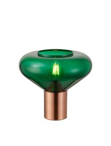 Hark Wide Table Lamp, 1 x E27, Antique Copper/Bottle Green Glass