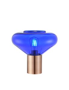 Hark Wide Table Lamp, 1 x E27, Antique Copper/Blue Ink Glass
