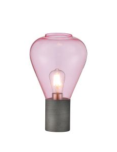 Hark Narrow Table Lamp, 1 x E27, Pewter/Pink Glass